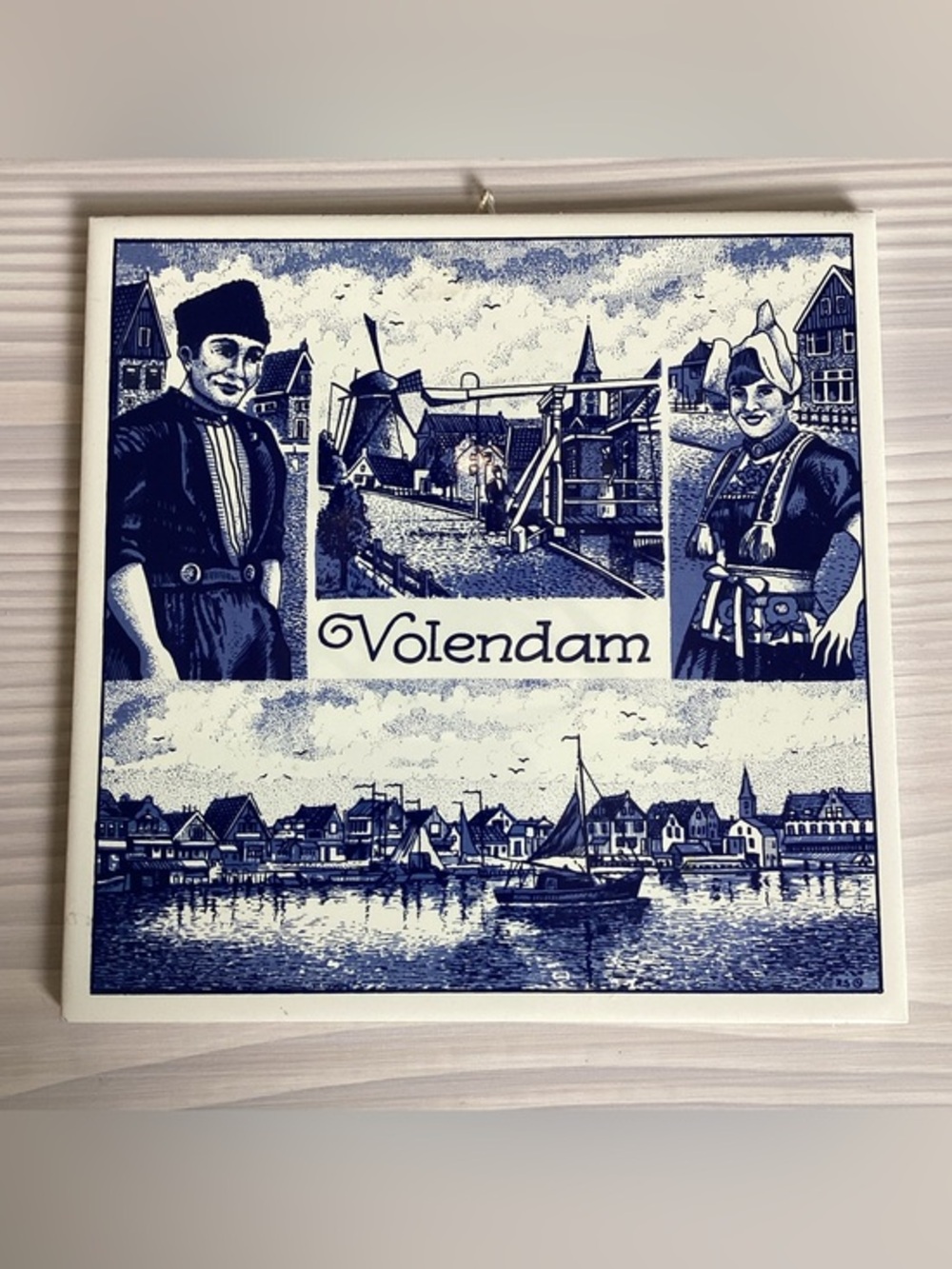 Vintage Royal Mosa Dutch Holland Volendam Delft Blue Tile Wall Decor Trivet 6x6"